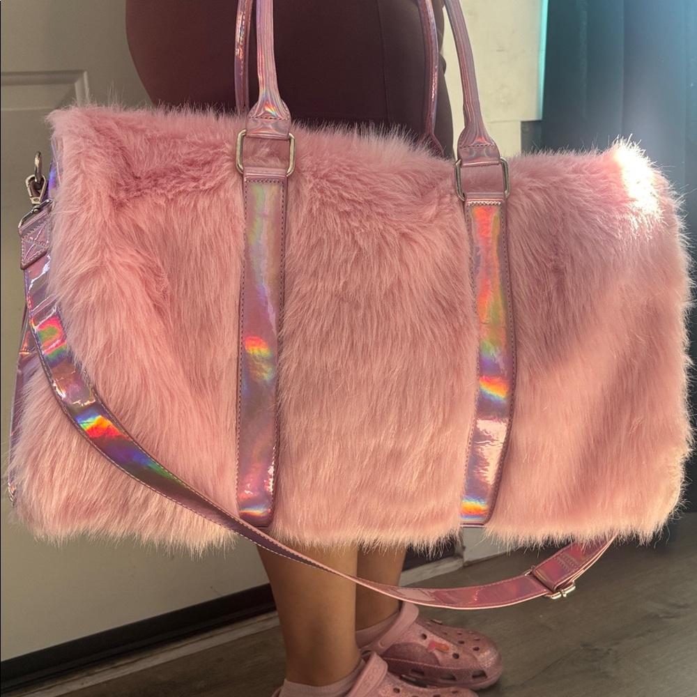 Dolls Kill Pink Faux Fur Travel Bag - Picture 5 of 5